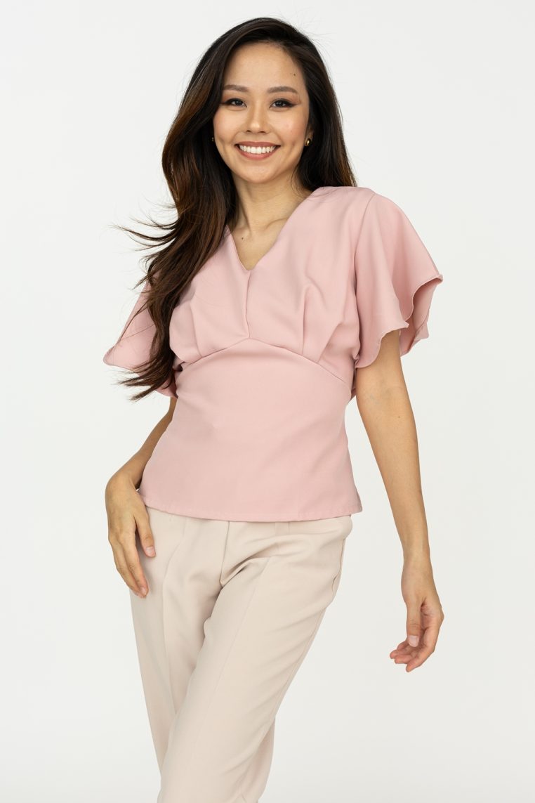 Flutter Sleeve Tie Blouse - Blush