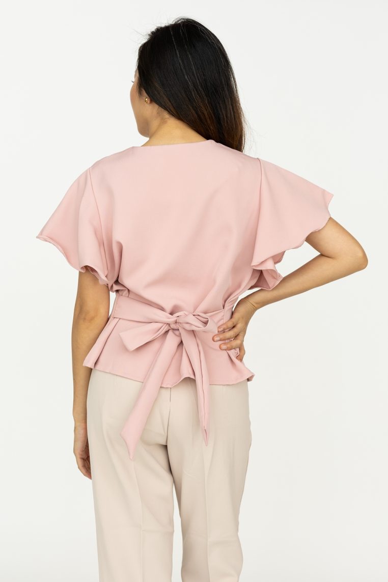 Flutter Sleeve Tie Blouse - Blush - Image 6