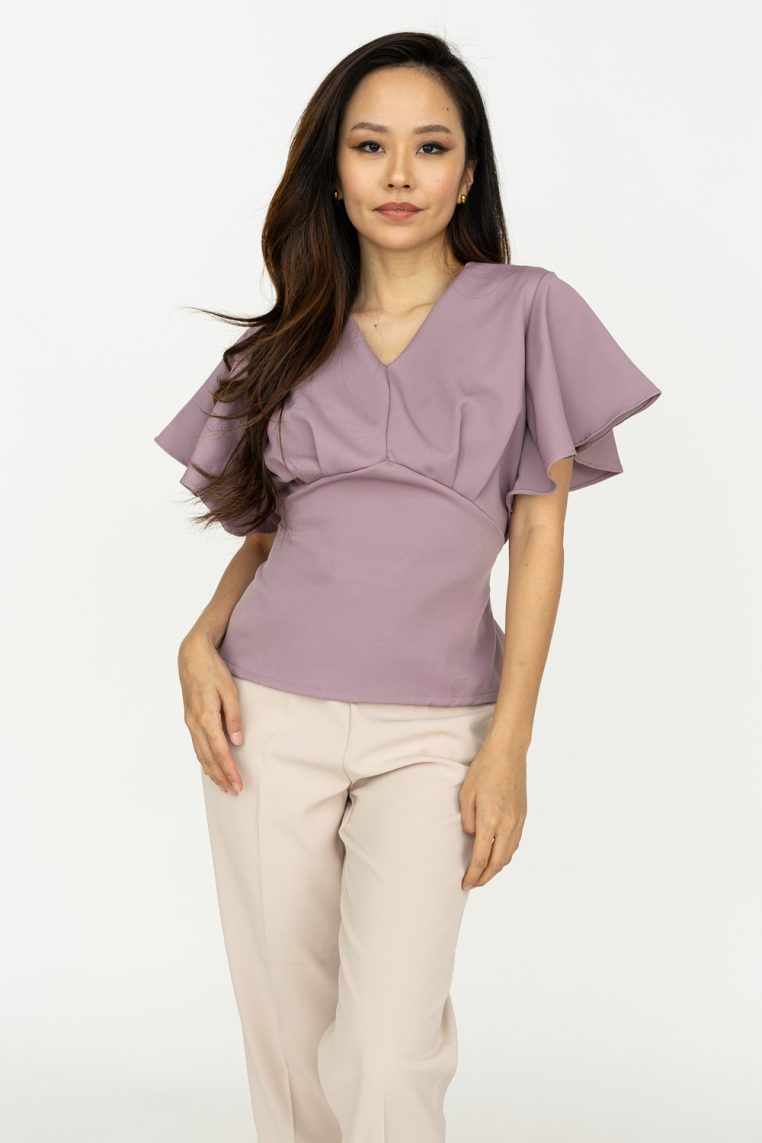 Flutter Sleeve Tie Blouse - Mauve - Image 3