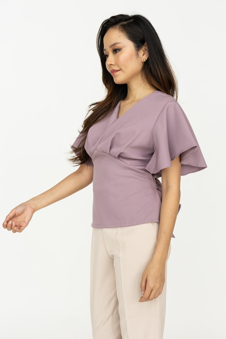 Flutter Sleeve Tie Blouse - Mauve - Image 5