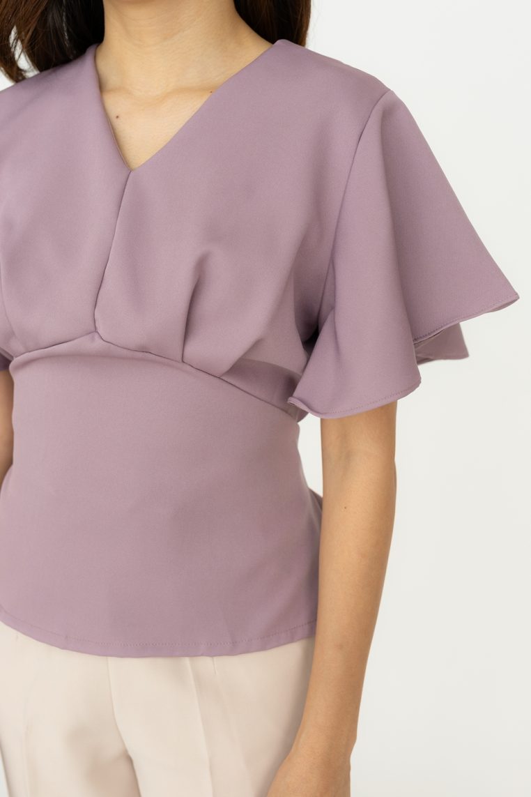 Flutter Sleeve Tie Blouse - Mauve - Image 7