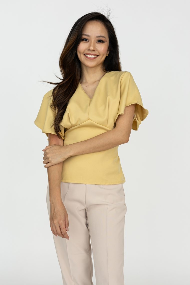 Flutter Sleeve Tie Blouse - Mustard - Image 3