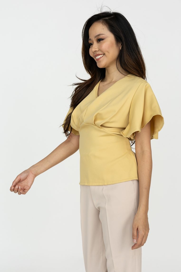 Flutter Sleeve Tie Blouse - Mustard - Image 5