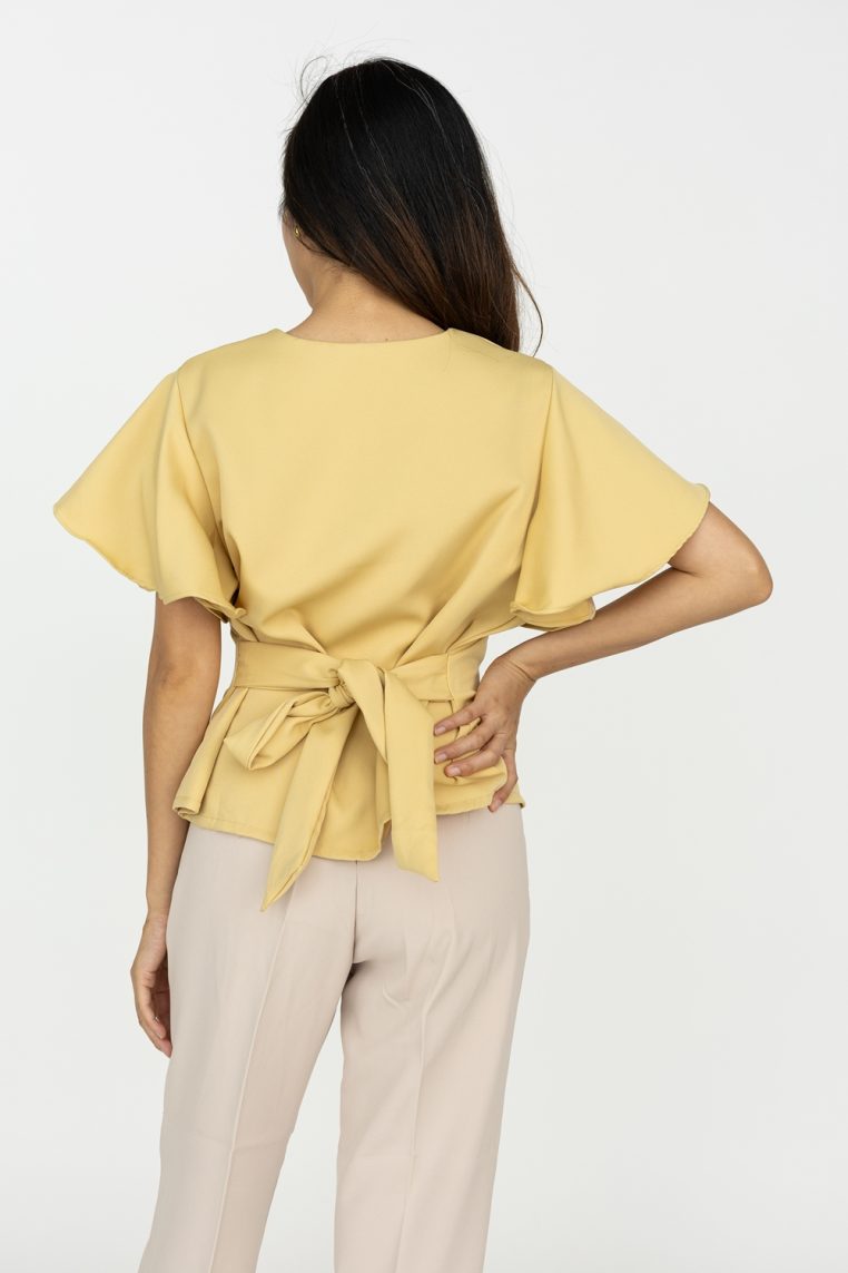 Flutter Sleeve Tie Blouse - Mustard - Image 6