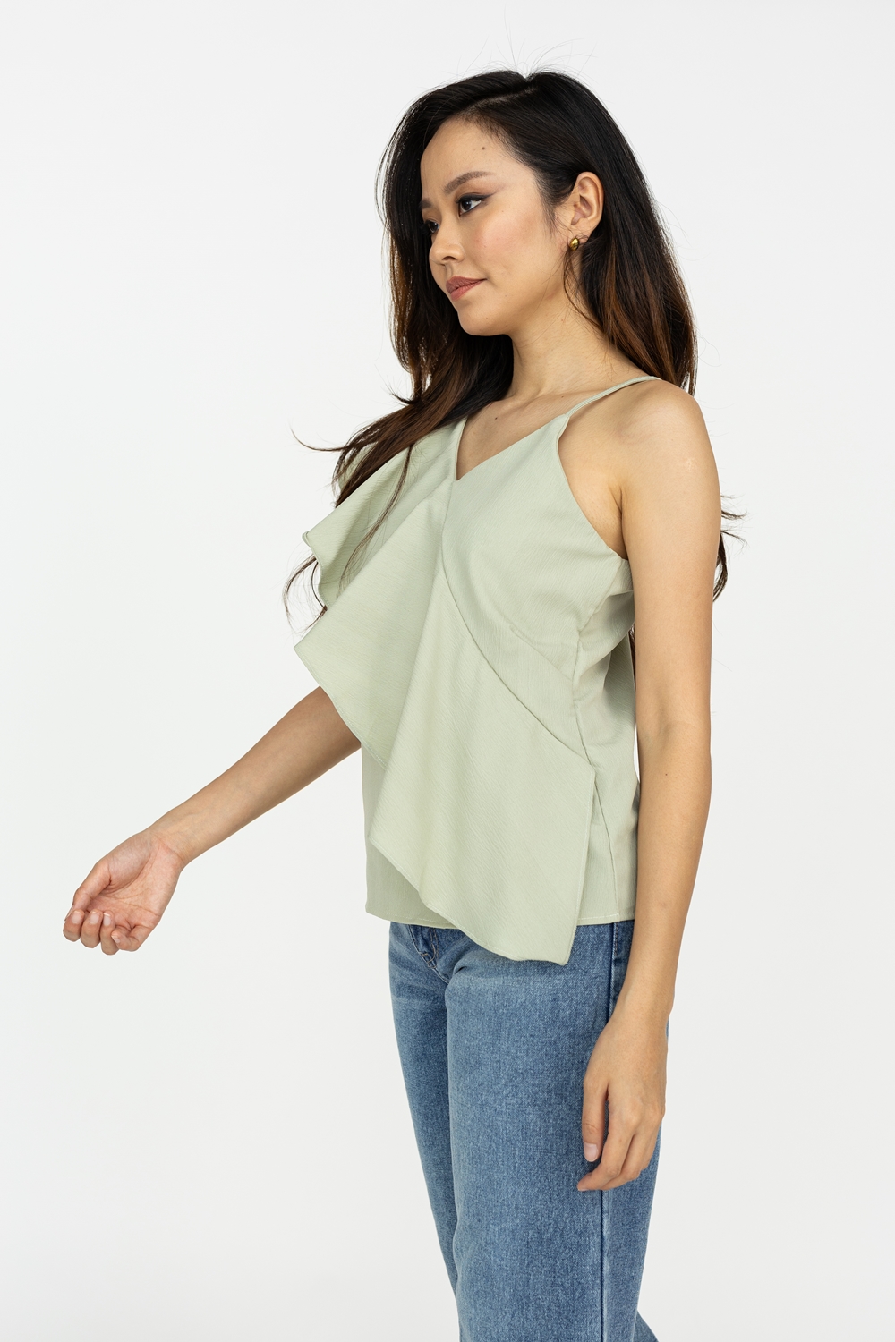 Ruffle Front Camisole Top - Sage - Image 5
