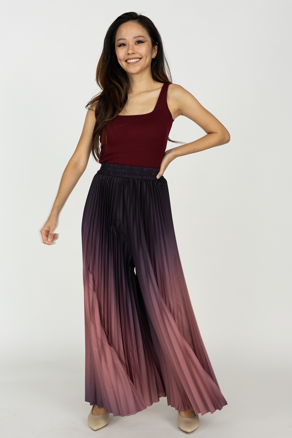 Basic Padded Ribbed Tank Top - Maroon - Image 4