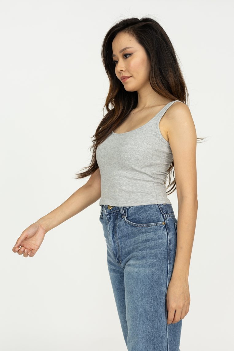 Basic Padded Crop Tank Top - Grey - Image 5