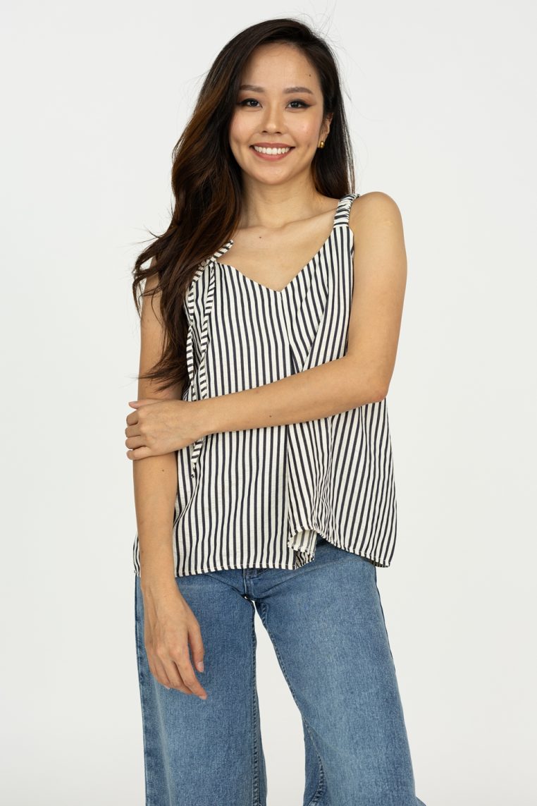 Striped Elastic Strap Tank - Black - Image 3