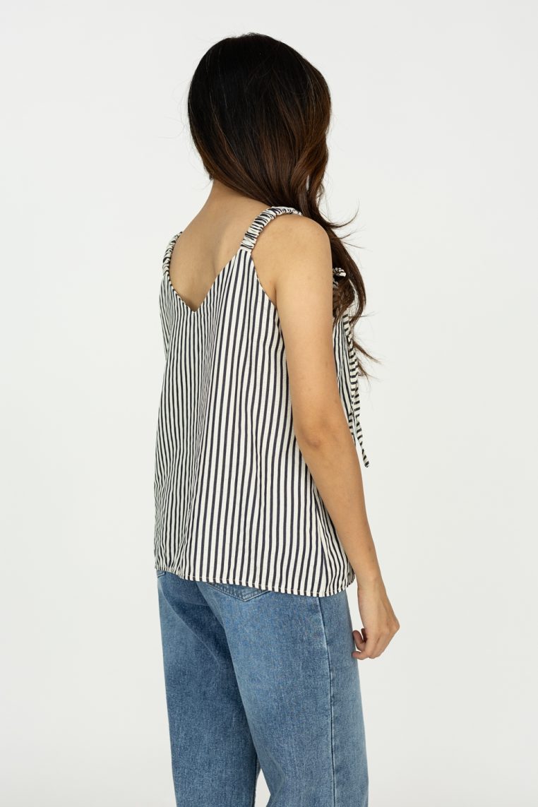 Striped Elastic Strap Tank - Black - Image 7