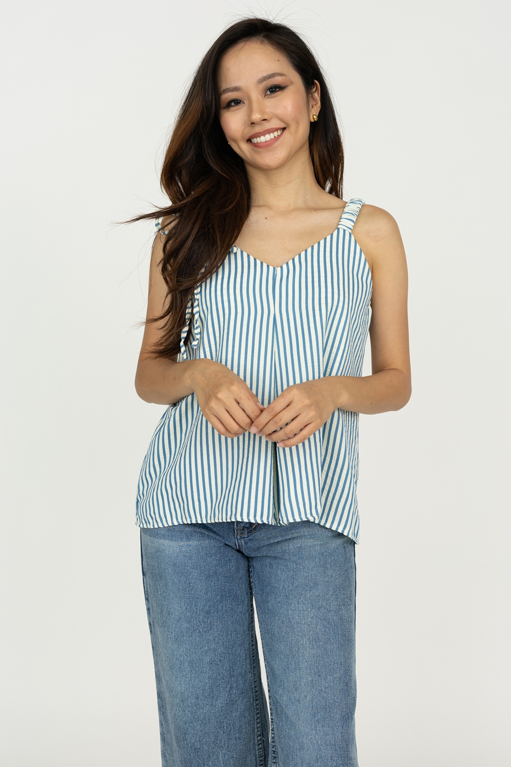 Striped Elastic Strap Tank - Blue - Image 4