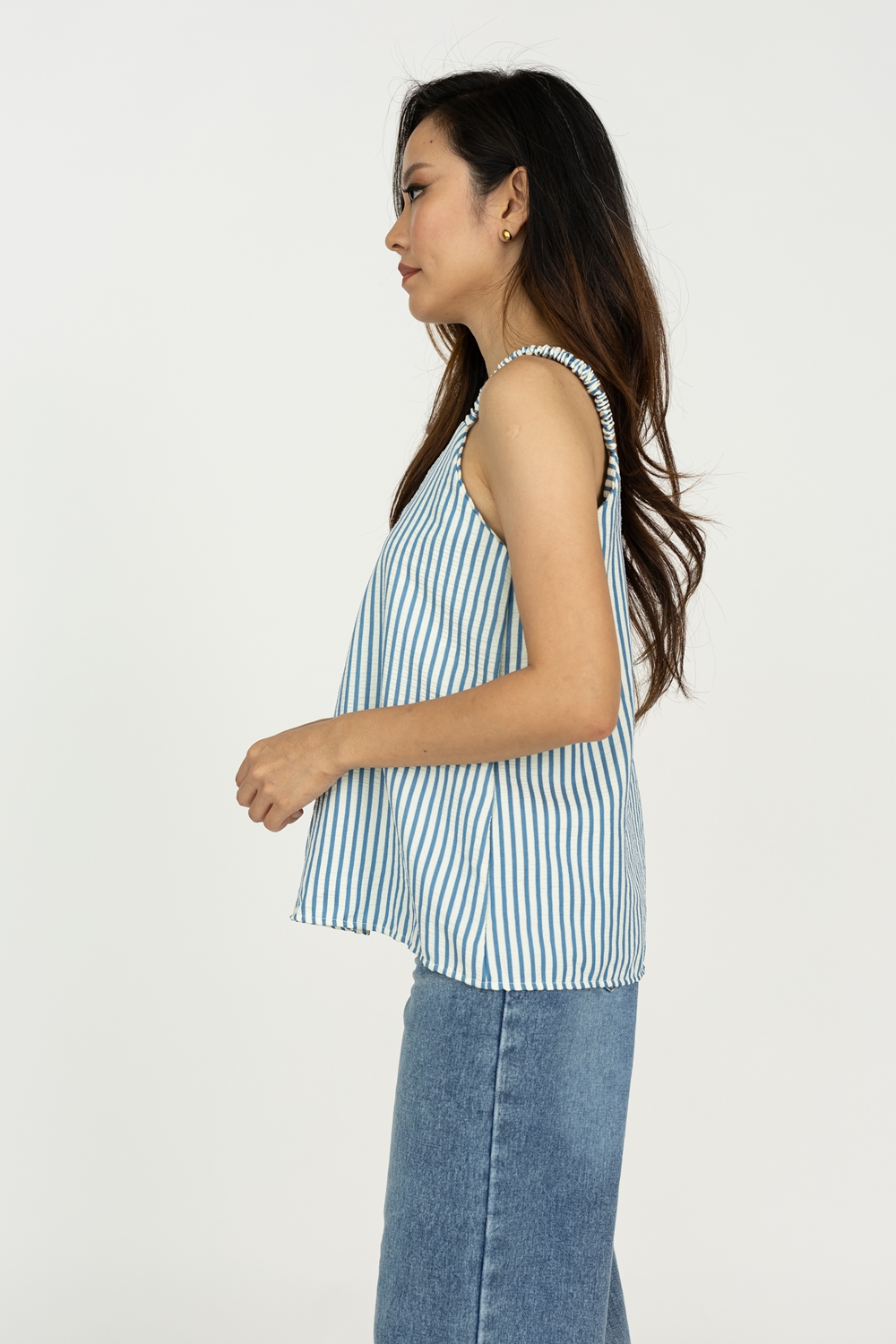 Striped Elastic Strap Tank - Blue - Image 5