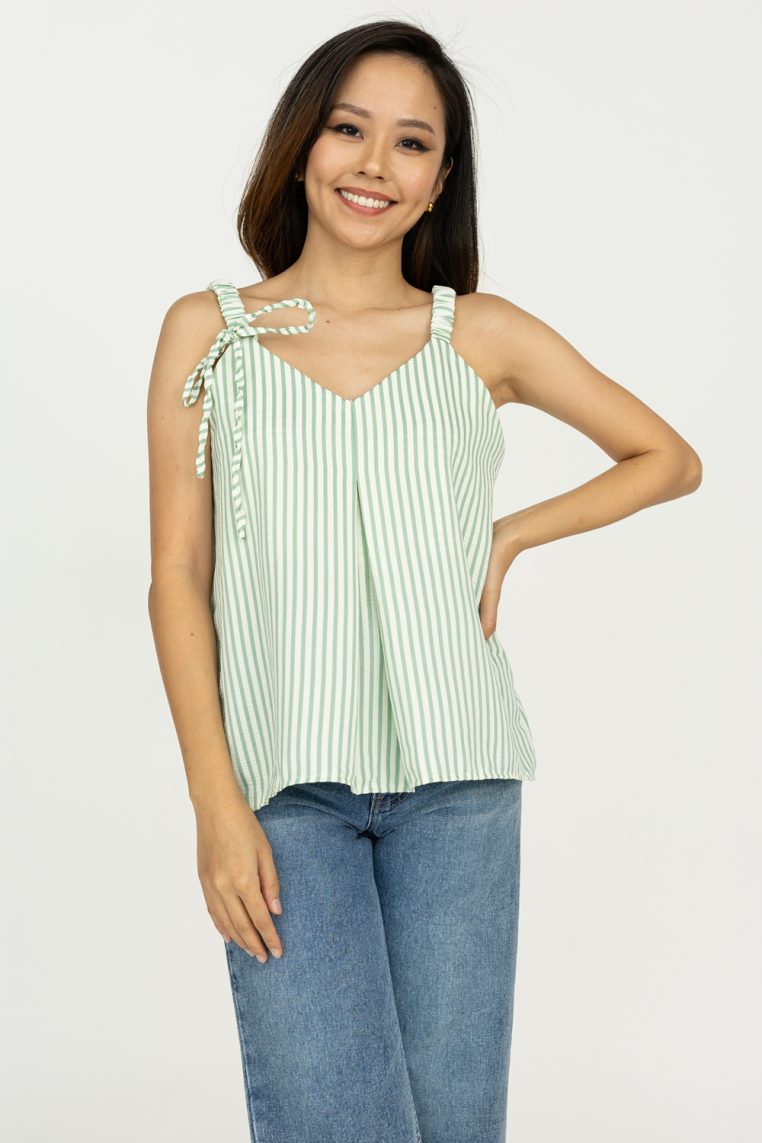Striped Elastic Strap Tank - Mint