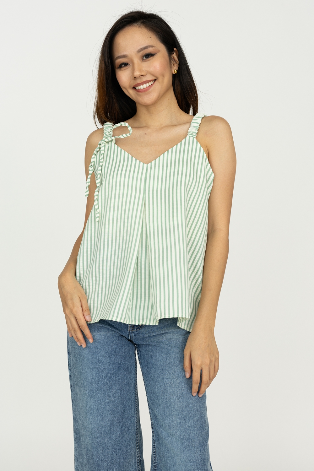Striped Elastic Strap Tank - Mint - Image 3