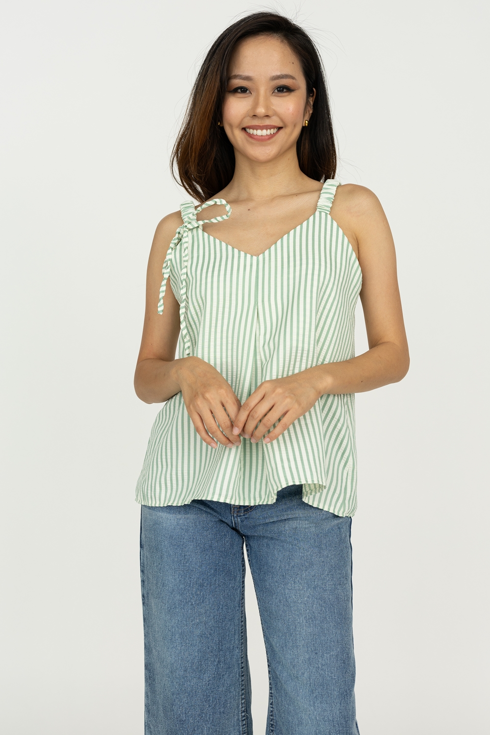 Striped Elastic Strap Tank - Mint - Image 4