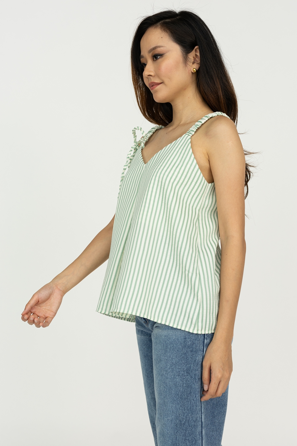 Striped Elastic Strap Tank - Mint - Image 5