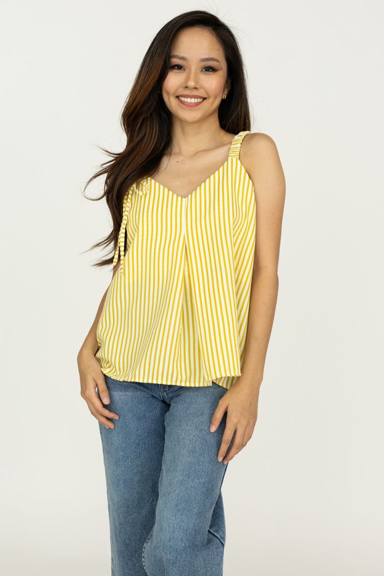 Striped Elastic Strap Tank - Yellow