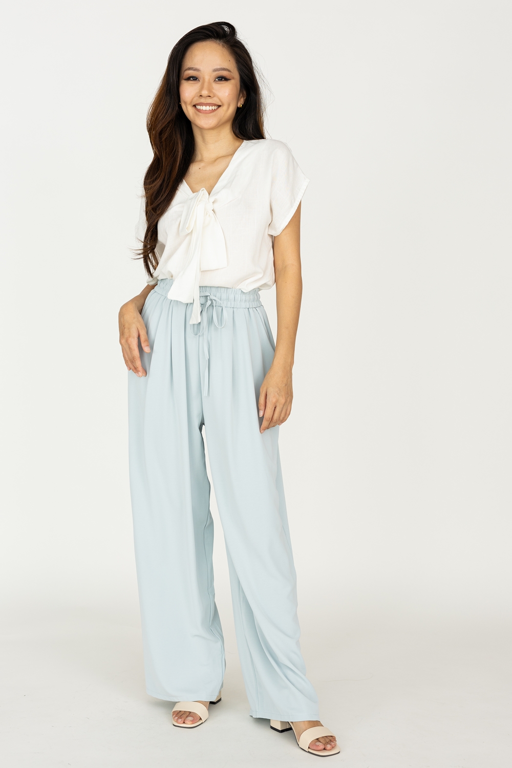 Tie Front Linen Blouse - Off White - Image 4