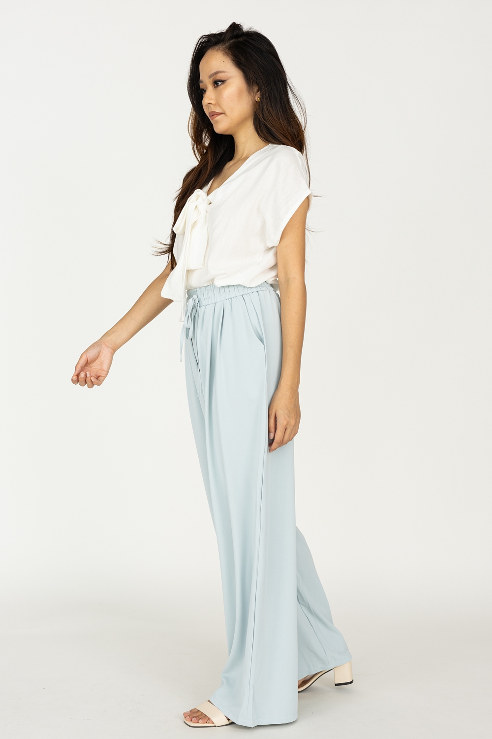 Tie Front Linen Blouse - Off White - Image 5