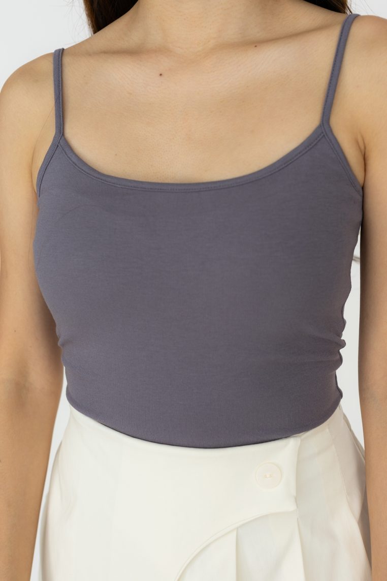 Basic Padded Spaghetti Strap Top - Grey - Image 7