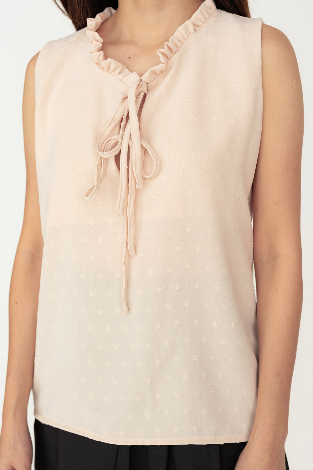 Swiss Dot Ruffle Tie Blouse - Peach - Image 2