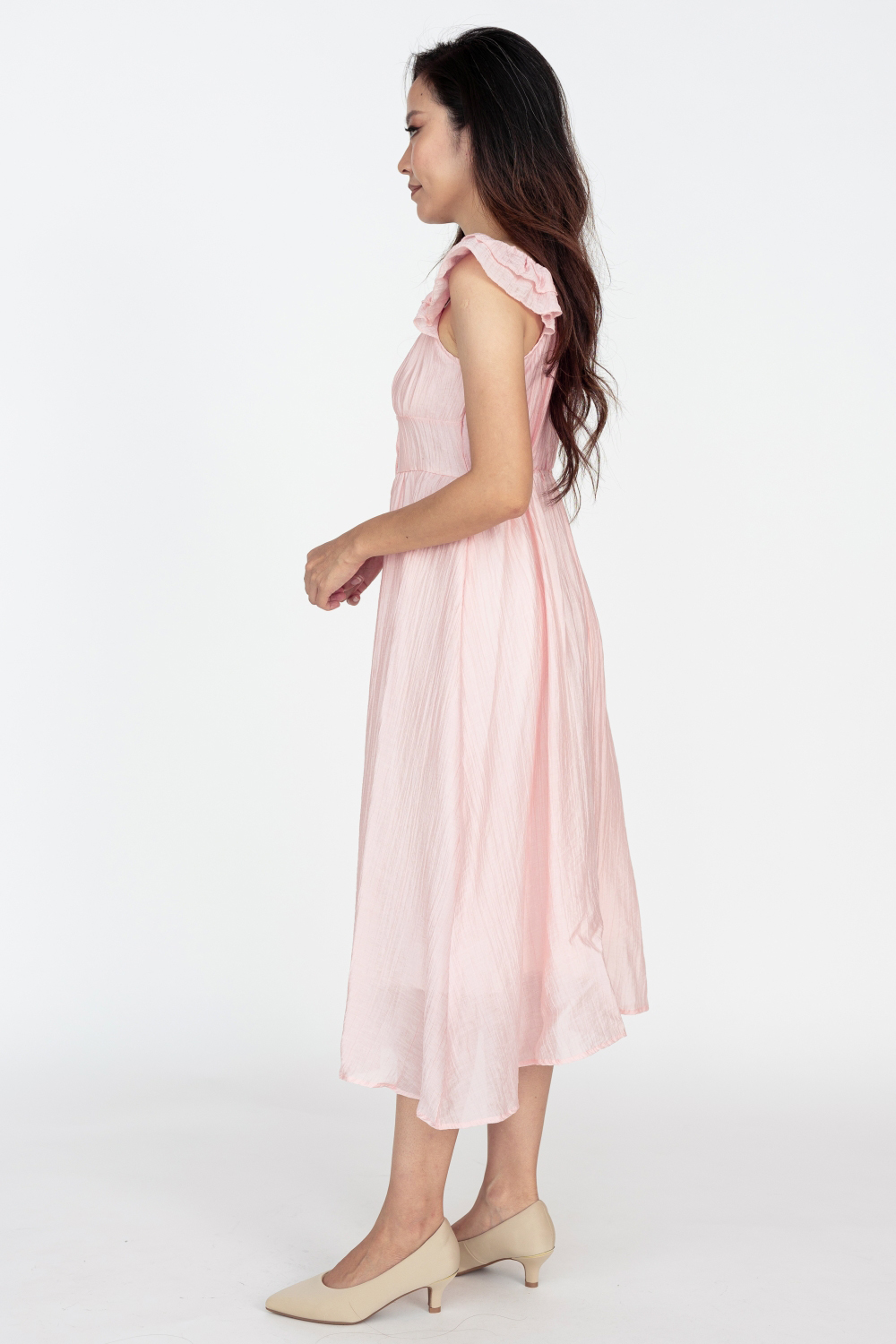 Ruched Ruffle Strap Flare Dress - Blush - Image 5