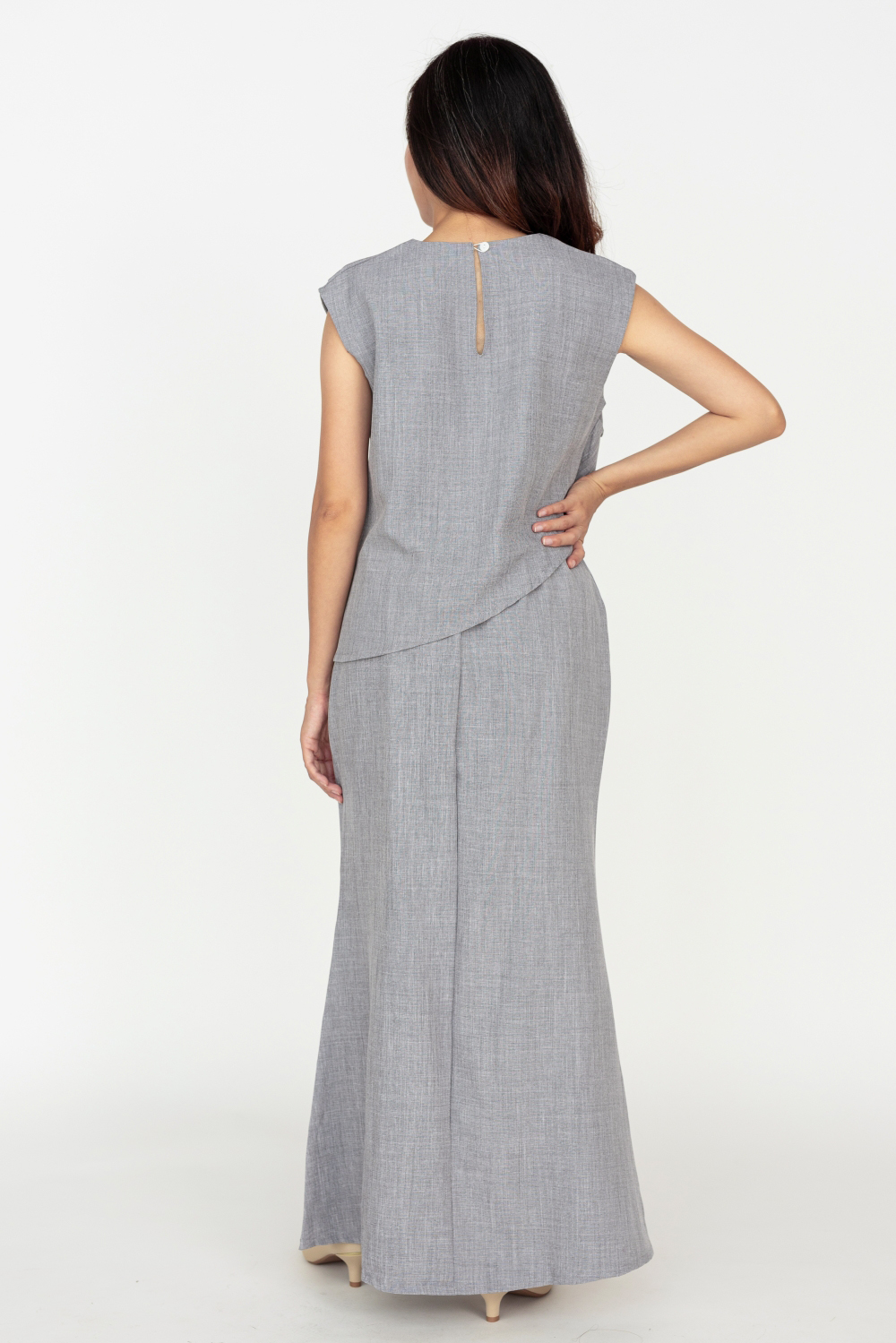 Boat Neck Blouse and Maxi Skirt Co-ord Set - Light Grey - Image 2