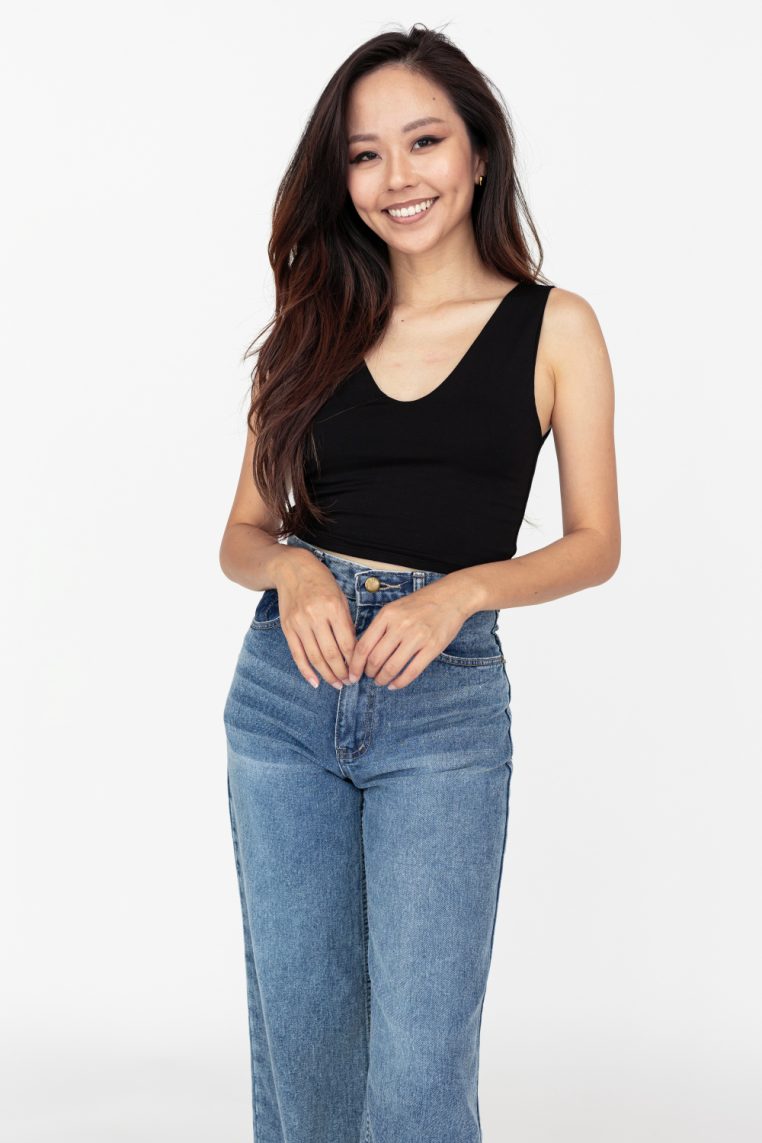V Neck Crop Tank - Black