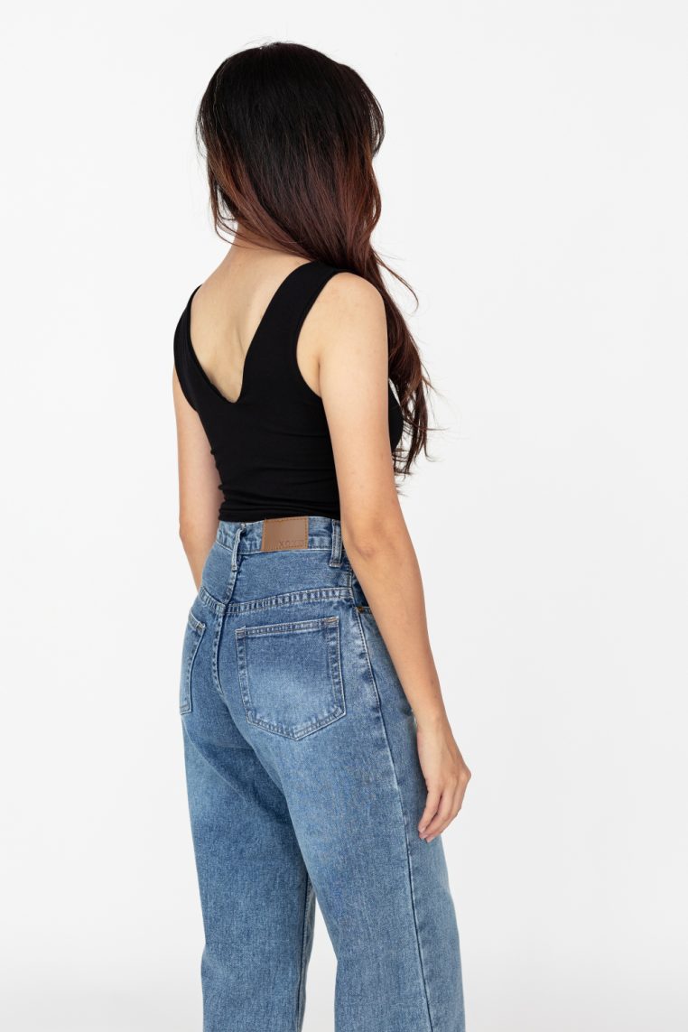 V Neck Crop Tank - Black - Image 2