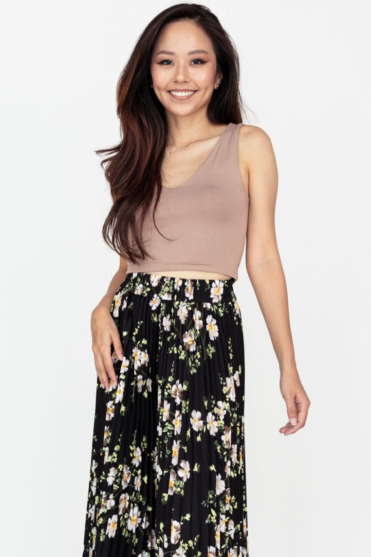 V Neck Crop Tank - Khaki