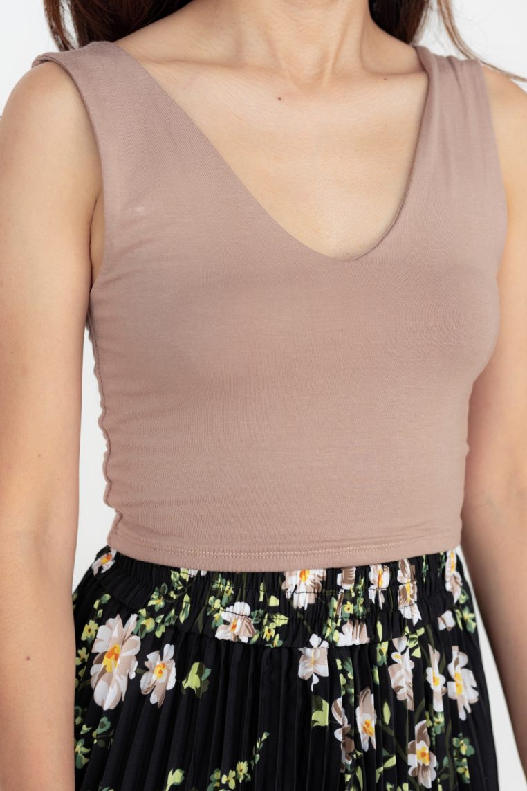 V Neck Crop Tank - Khaki - Image 6
