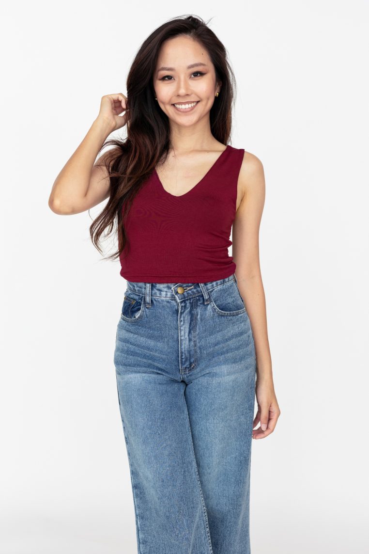 V Neck Crop Tank - Maroon
