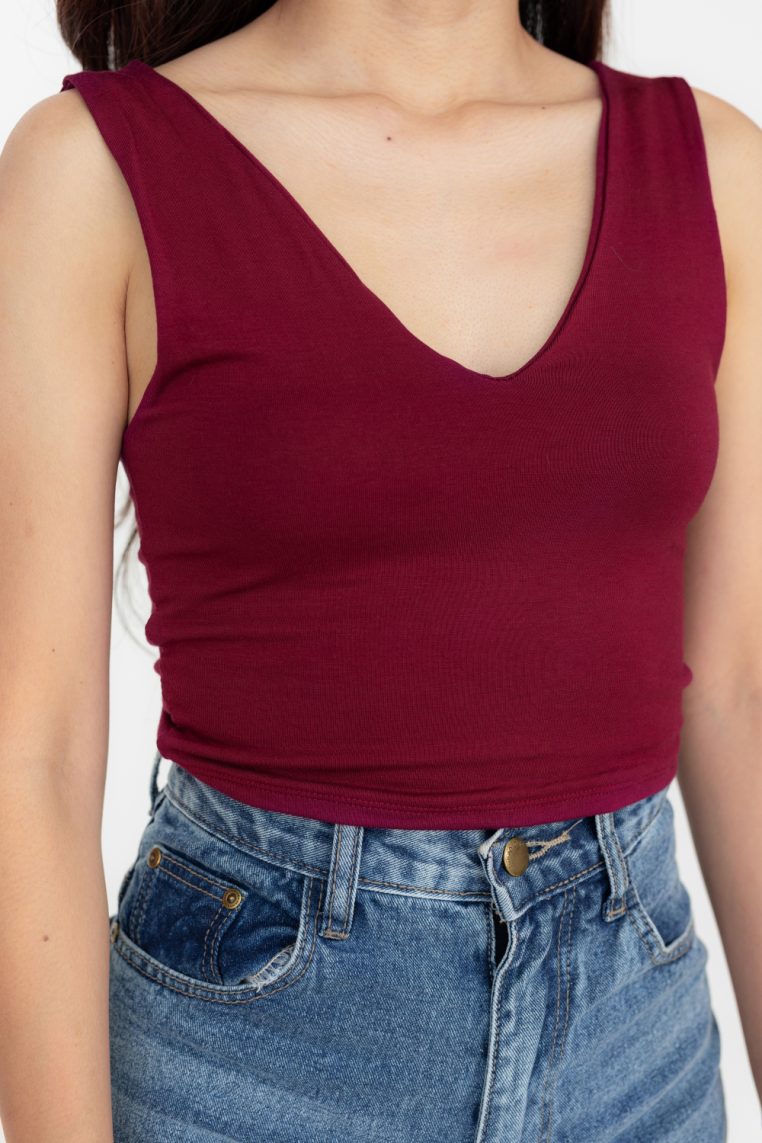 V Neck Crop Tank - Maroon - Image 7