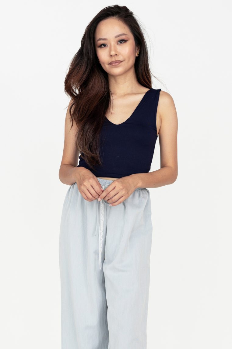 V Neck Crop Tank - Navy Blue
