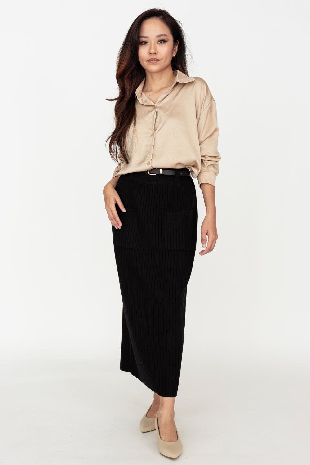 Silk Finish Long Sleeve Oversized Shirt - Champagne - Image 5