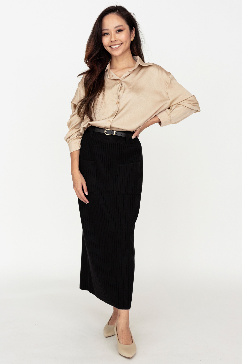 Silk Finish Long Sleeve Oversized Shirt - Champagne - Image 6