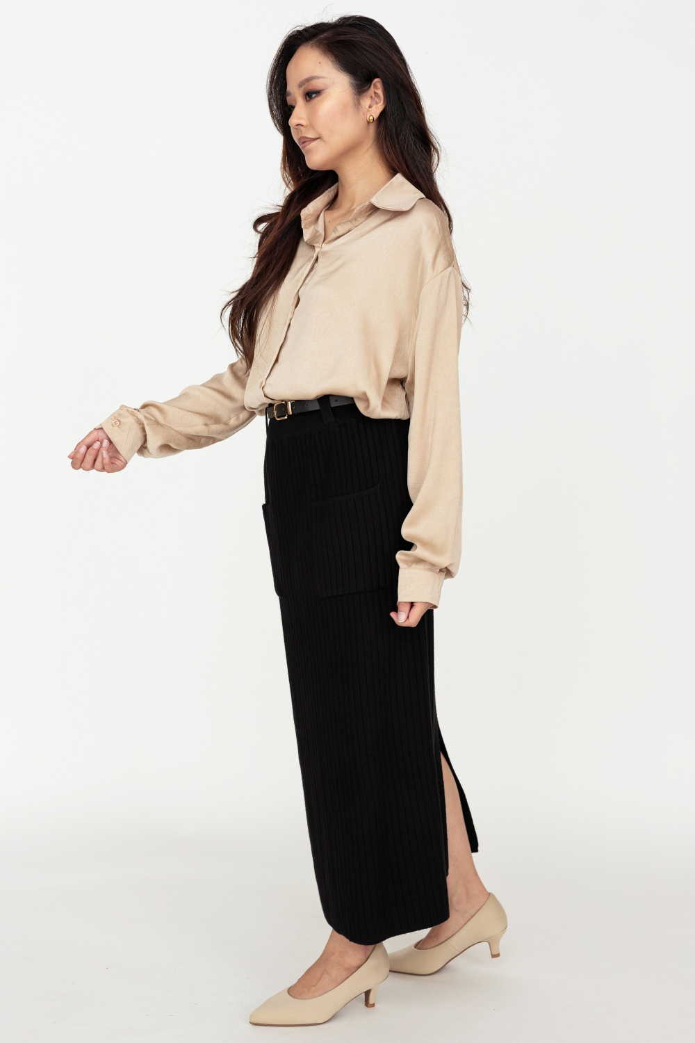 Silk Finish Long Sleeve Oversized Shirt - Champagne - Image 7