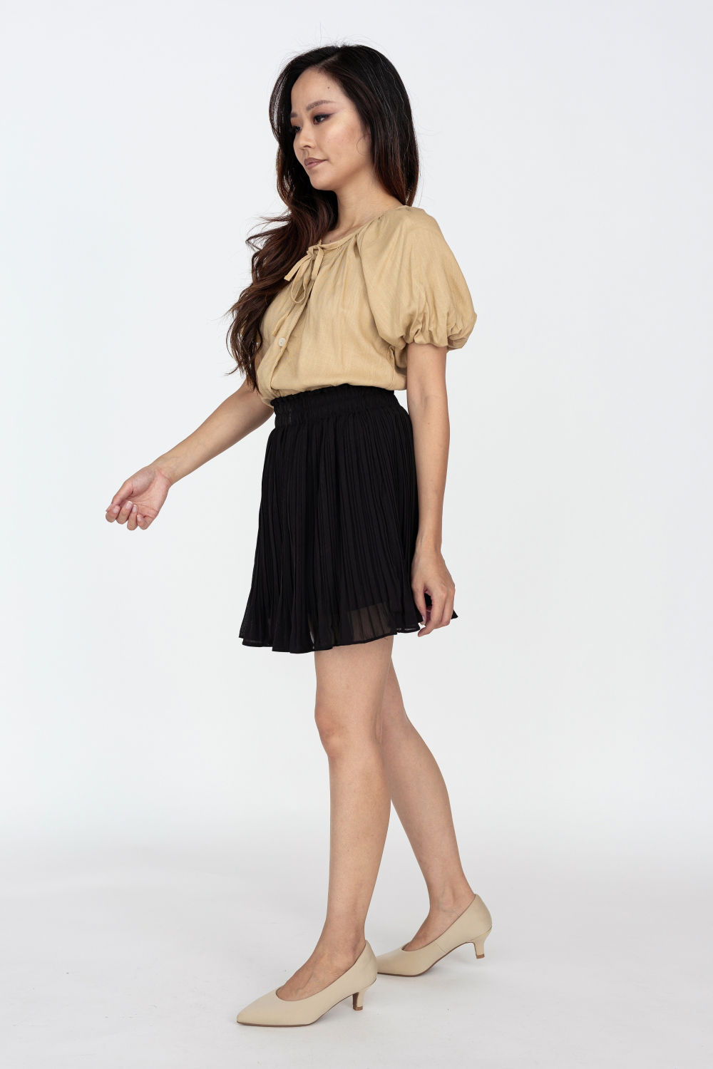 Linen Puff Sleeve Button Shirt - Khaki - Image 6