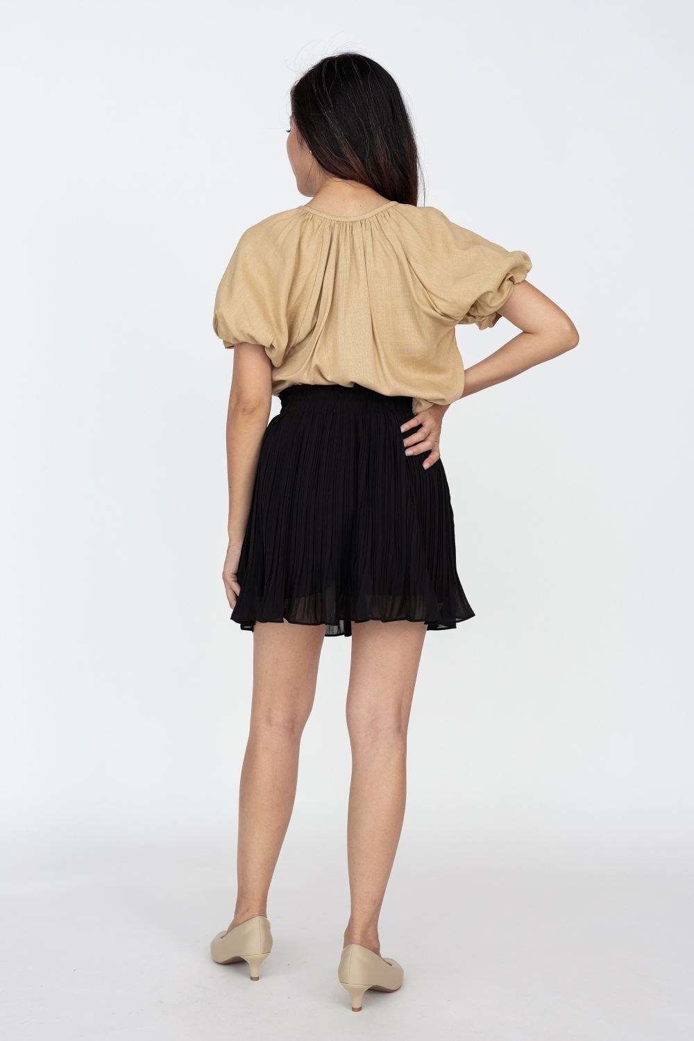 Linen Puff Sleeve Button Shirt - Khaki - Image 7