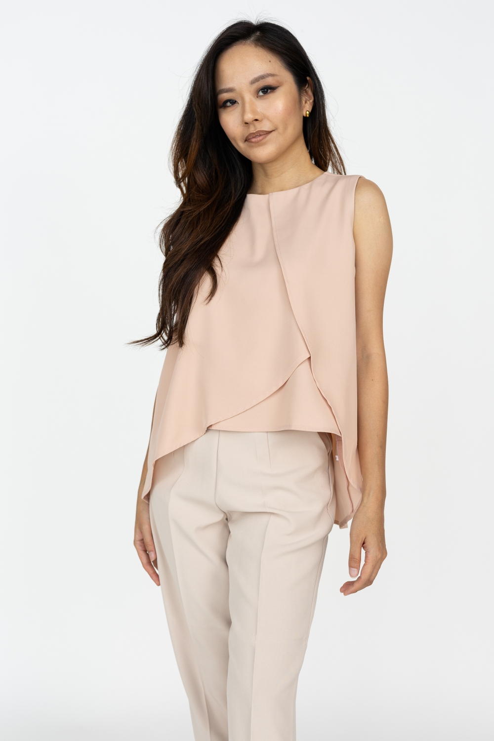 High Neck Sleeveless Draped Blouse - Peach Blush - Image 4