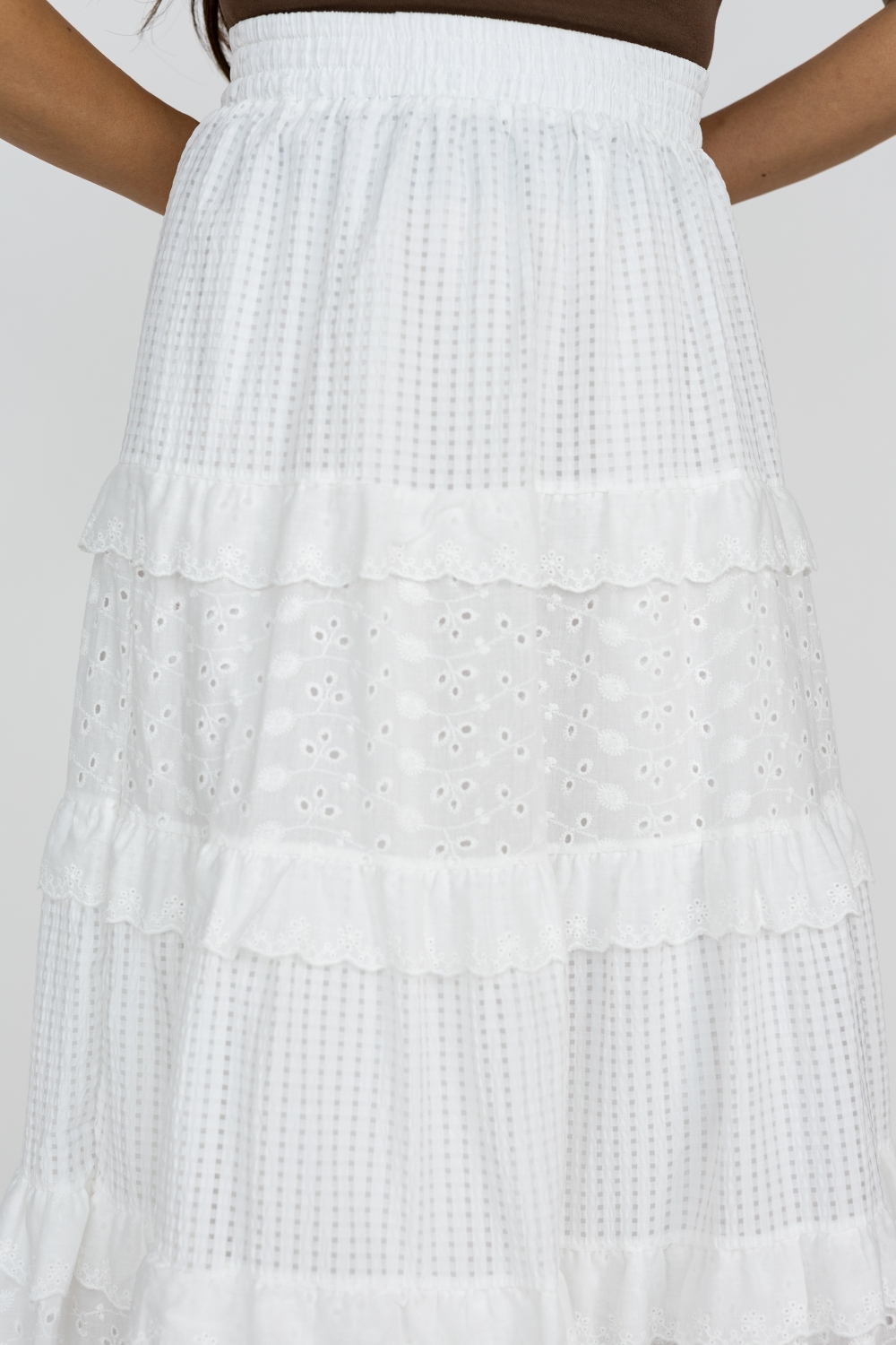 Cotton Embroidered Tiered Maxi Skirt - Image 2