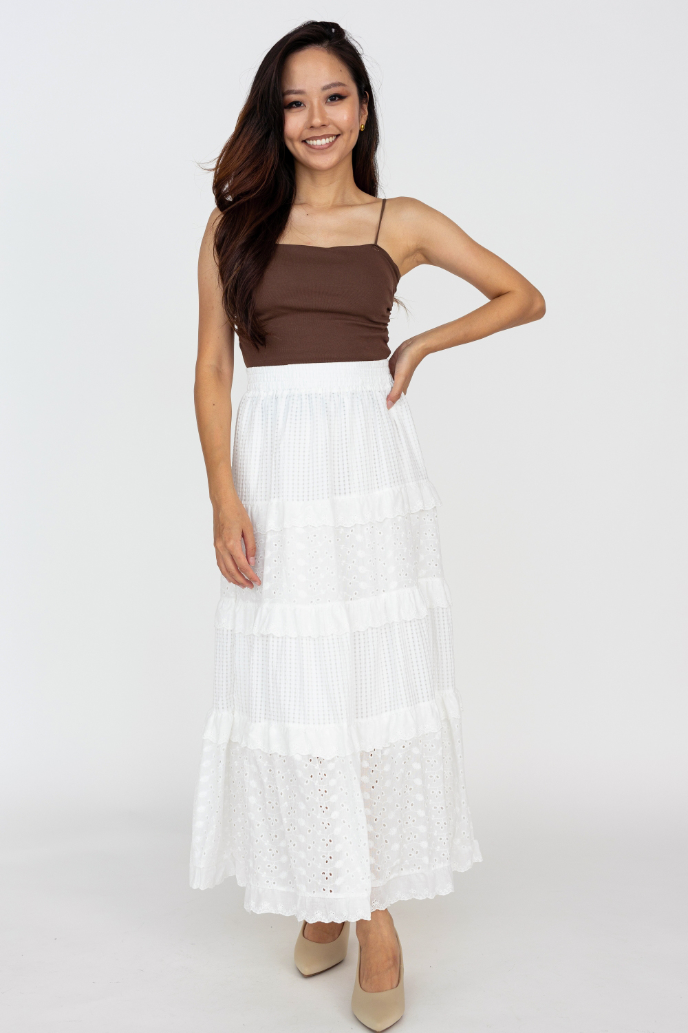 Cotton Embroidered Tiered Maxi Skirt - Image 3