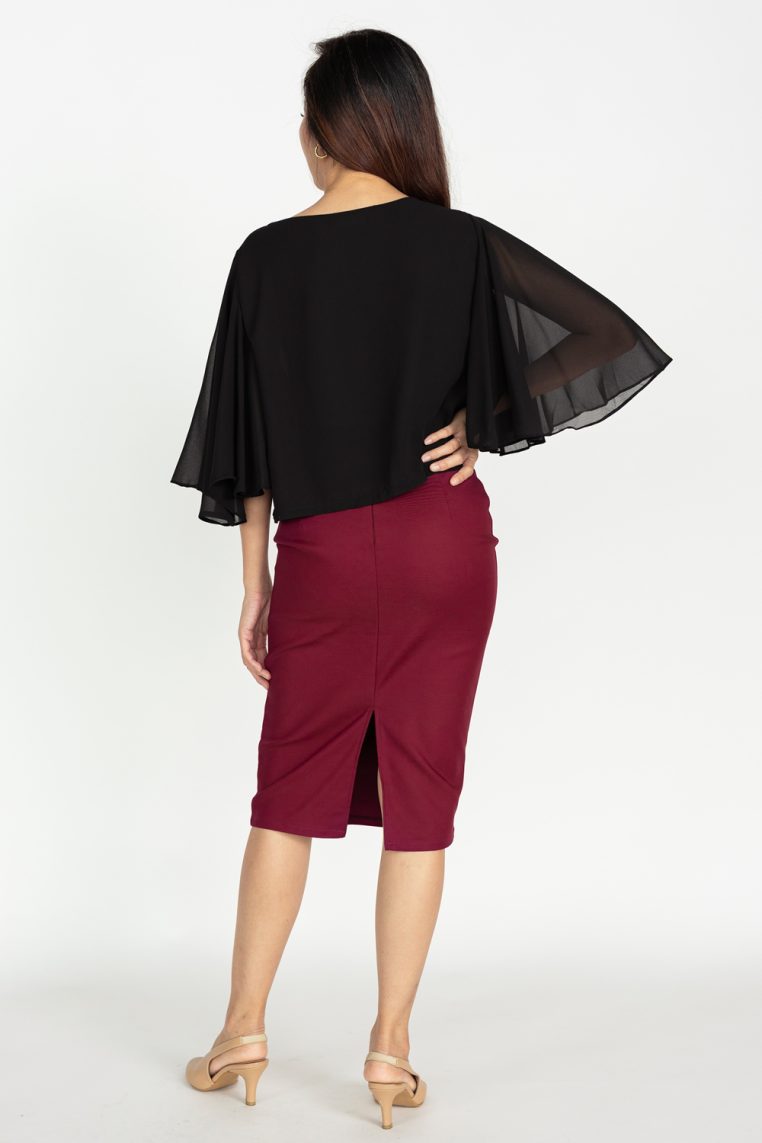 Flutter Sleeve Crop Blouse - Black - Image 5