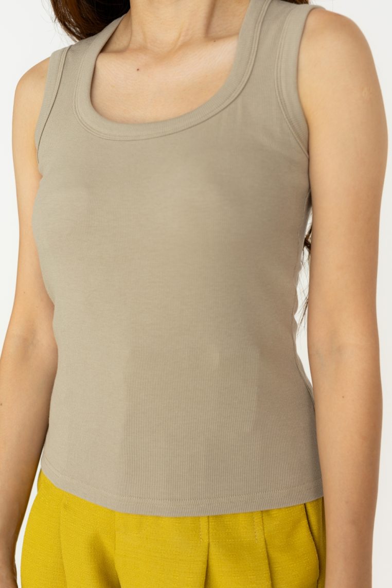 Thick Strap Padded Tank Top - Taupe - Image 6