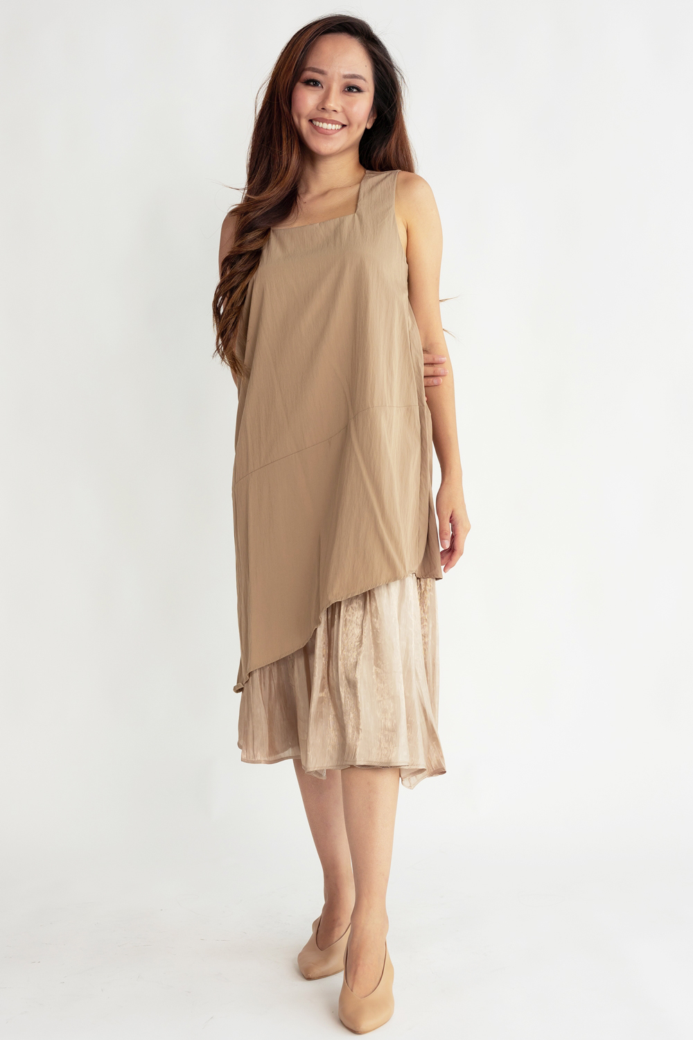 Iridescent Layered Shift Dress - Khaki - Image 5