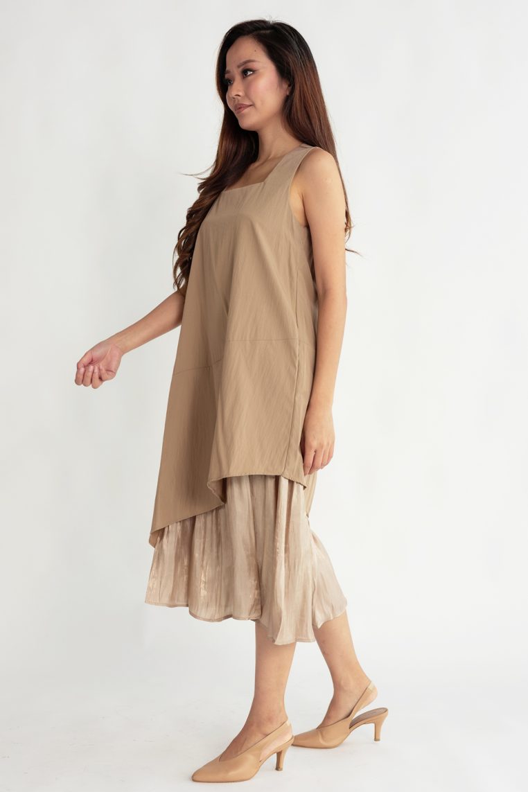Iridescent Layered Shift Dress - Khaki - Image 7