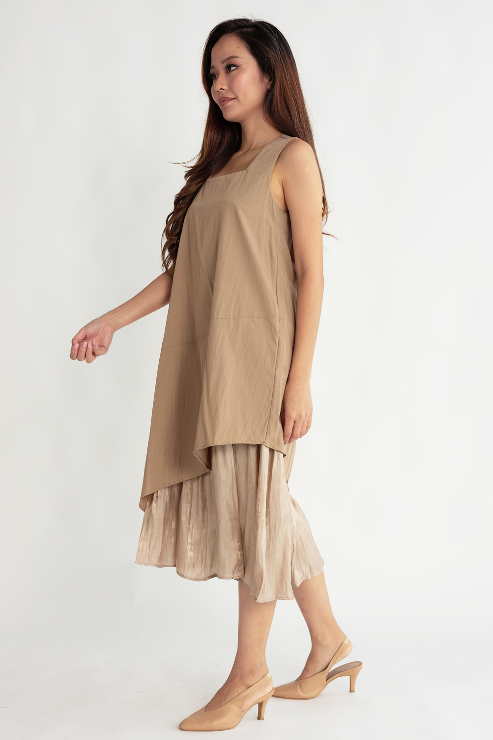 Iridescent Layered Shift Dress - Khaki - Image 7