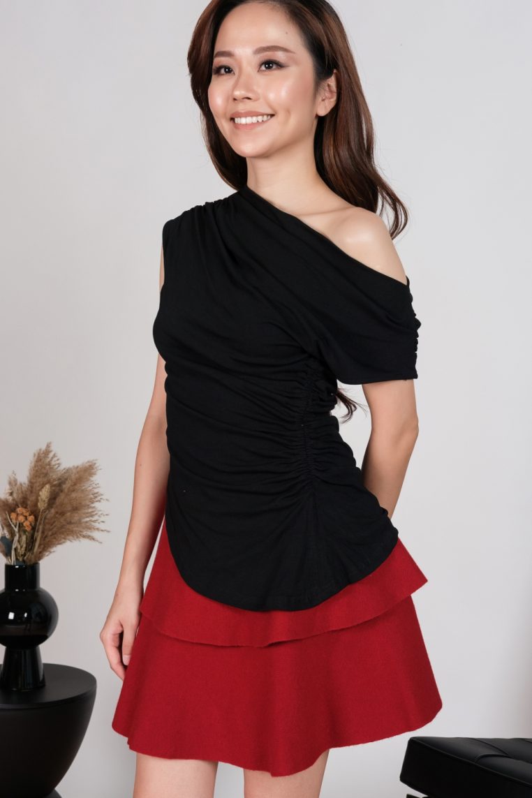 Tiered Knit Mini Skirt - Dark Red - Image 6