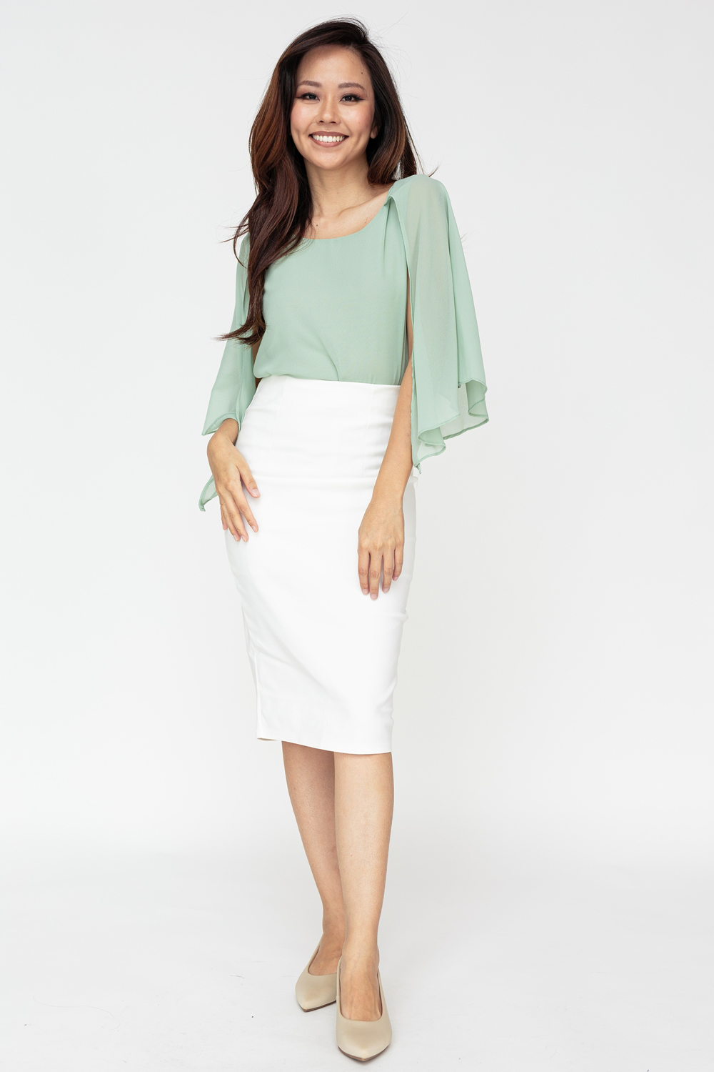 High Waist Knee Length Pencil Skirt - White - Image 3