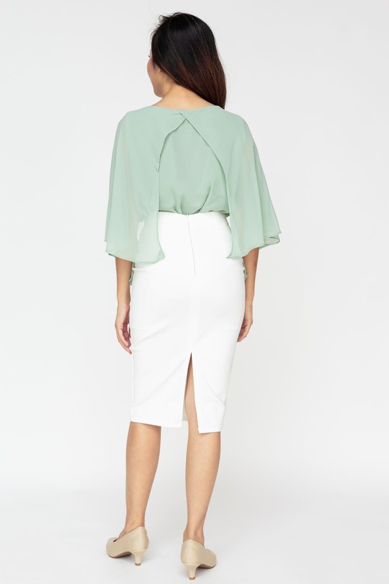High Waist Knee Length Pencil Skirt - White - Image 5