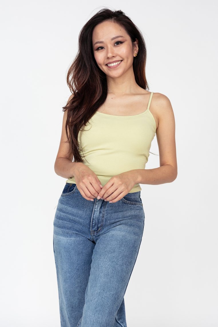 Basic Padded Spaghetti Strap Top - Lime